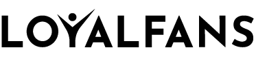 LoyalFans logo in black lettering inside a white rectangle