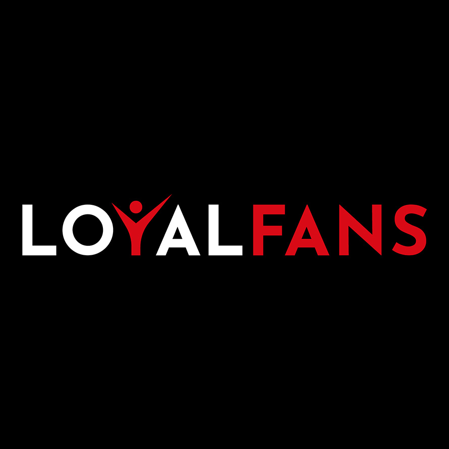 LoyalFans logo with white and red lettering on a black background