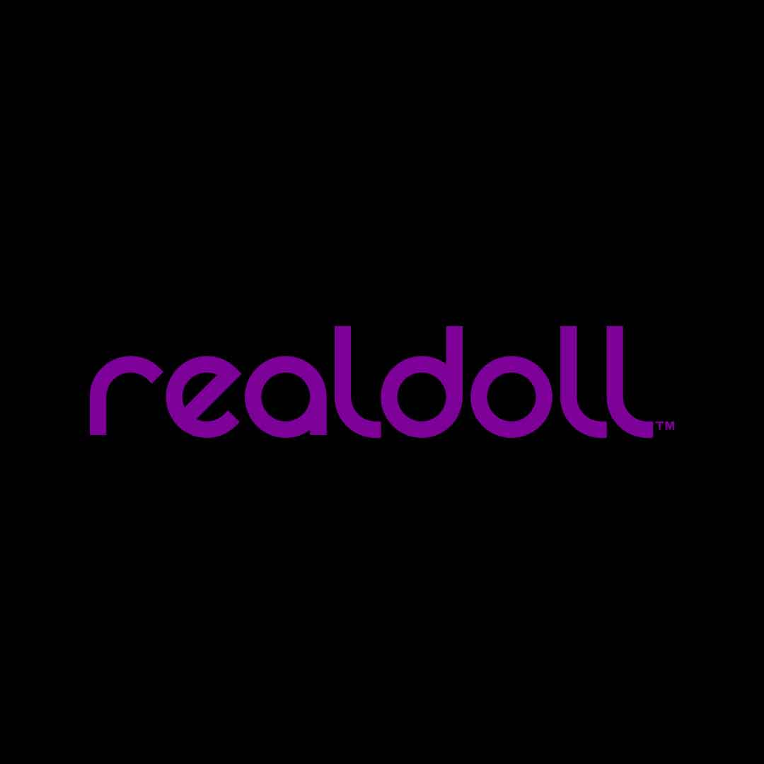 Realdoll logo in bright purple lettering on a black background