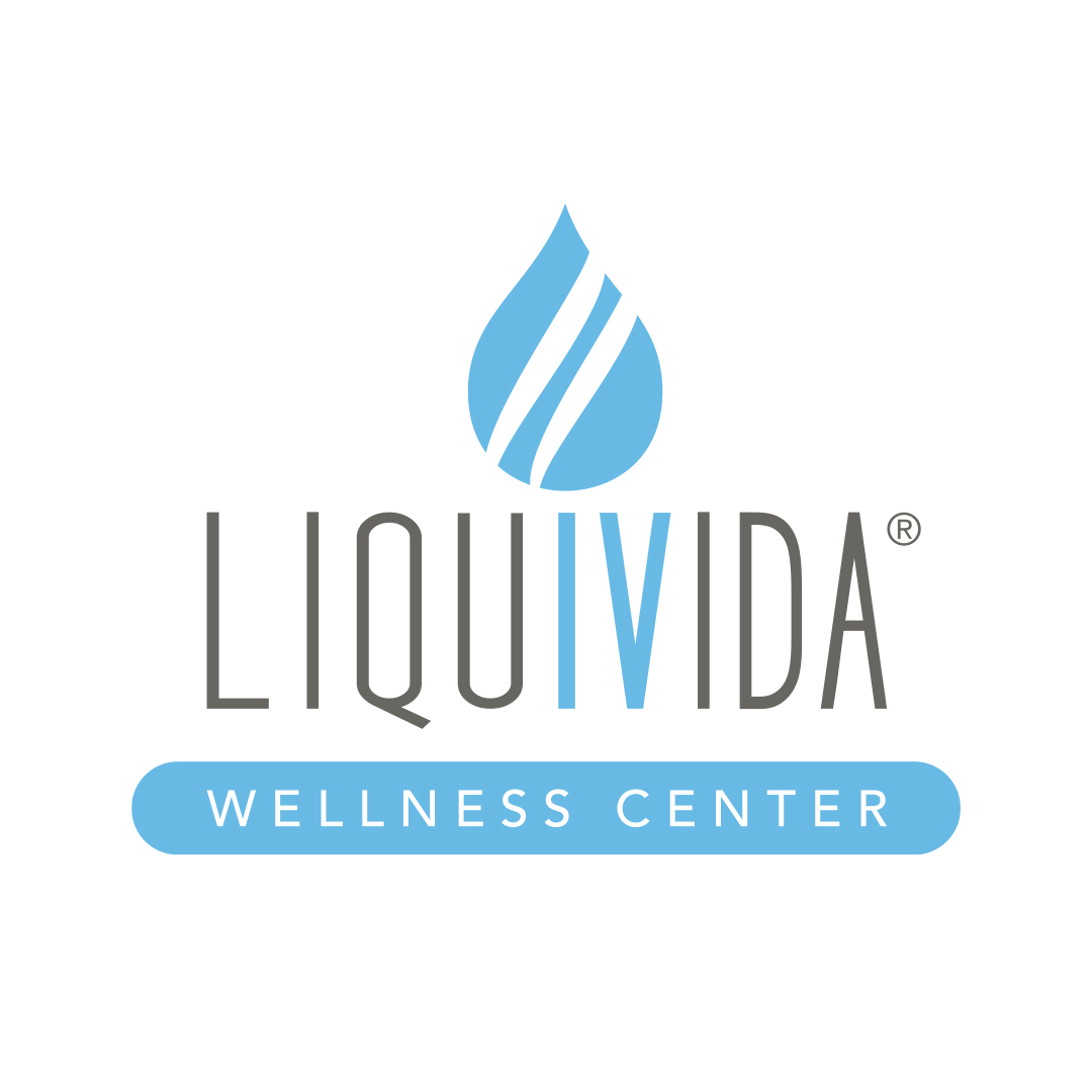 Liquivida Wellness Center logo in blue and gray with a water droplet icon on a light background